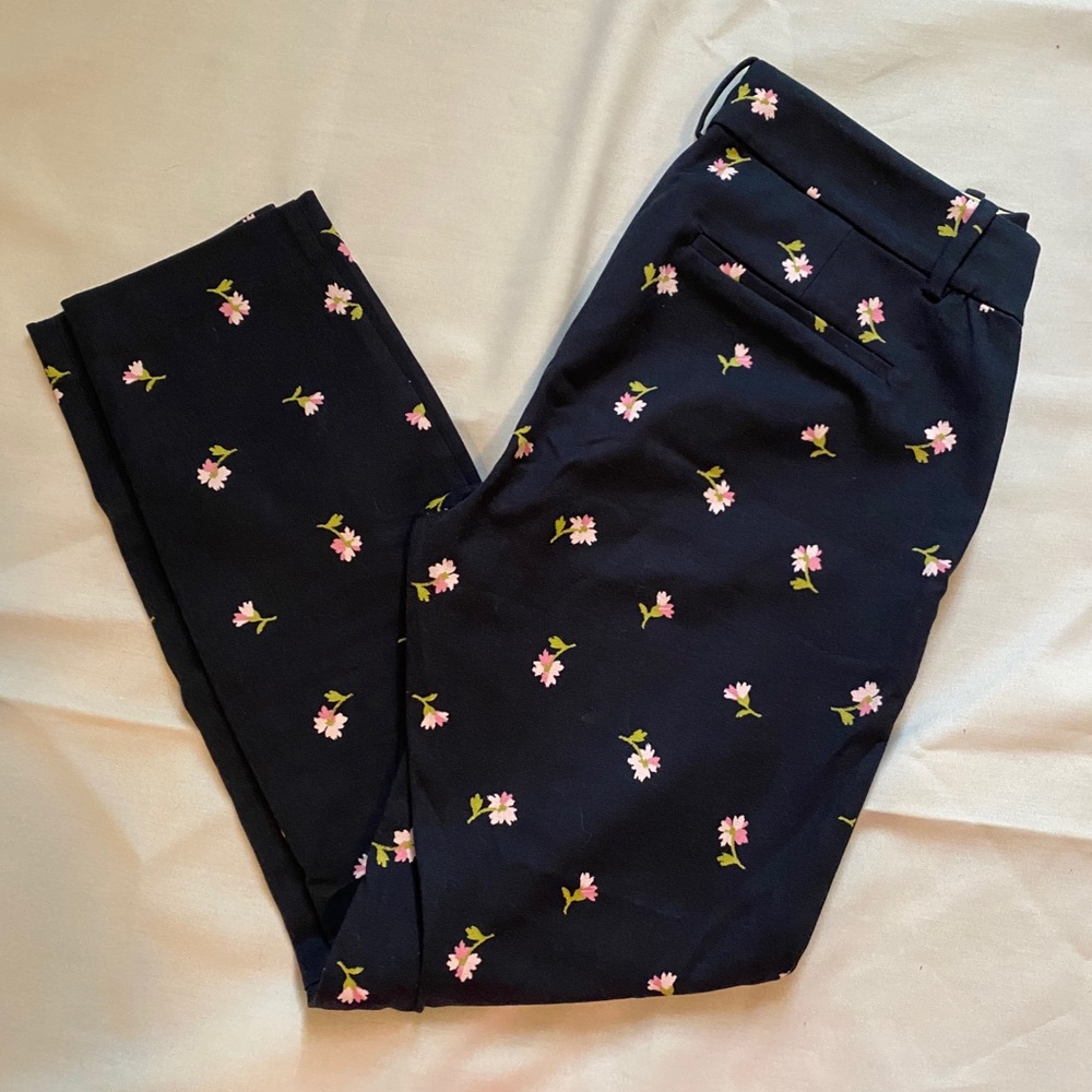 JCrew Mercantile Navy Pants With Pink Flower Print